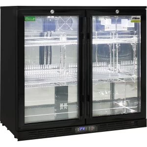 RHINO Commercial Under Bench Black Glass Double Door Bar Fridge Energy Efficient - Image 2