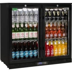 RHINO Commercial Under Bench Black Glass Double Door Bar Fridge Energy Efficient