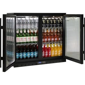 RHINO Commercial Under Bench Black Glass Double Door Bar Fridge Energy Efficient - Image 3