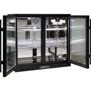 RHINO Commercial Under Bench Black Glass Double Door Bar Fridge Energy Efficient - Image 4