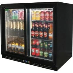 Rhino Black Glass Sliding Under Bench 2 Door Bar Fridge Energy Efficient LG Compressor